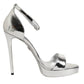 Dolce & Gabbana Silver Leather Platform Keira Sandals Shoes