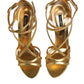 Dolce & Gabbana Gold Leather Keira Heels Sandals Shoes