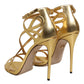 Dolce & Gabbana Gold Leather Keira Heels Sandals Shoes