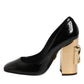 Dolce & Gabbana Black Gold Patent Leather Logo Heels Pumps Shoes