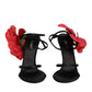 Dolce & Gabbana Black Leather Strappy Flower Heels Sandals  Shoes