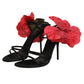 Dolce & Gabbana Black Leather Strappy Flower Heels Sandals  Shoes
