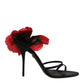 Dolce & Gabbana Black Leather Strappy Flower Heels Sandals  Shoes