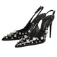Dolce & Gabbana Black Studded Leather Heels Slingbacks Shoes