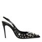 Dolce & Gabbana Black Studded Leather Heels Slingbacks Shoes