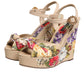 Dolce & Gabbana Beige Floral Ankle Strap Wedge Sandals Shoes