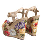 Dolce & Gabbana Beige Floral Ankle Strap Wedge Sandals Shoes