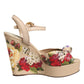 Dolce & Gabbana Beige Floral Ankle Strap Wedge Sandals Shoes