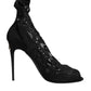 Dolce & Gabbana Black Stretch Taormina Lace Boots Shoes