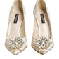 Dolce & Gabbana White Taormina Lace Crystal Heel Pumps Shoes
