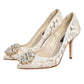 Dolce & Gabbana White Taormina Lace Crystal Heel Pumps Shoes