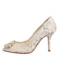 Dolce & Gabbana White Taormina Lace Crystal Heel Pumps Shoes