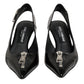 Dolce & Gabbana Black Zipper Leather Heels Slingbacks Shoes