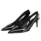 Dolce & Gabbana Black Zipper Leather Heels Slingbacks Shoes