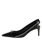 Dolce & Gabbana Black Zipper Leather Heels Slingbacks Shoes