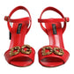 Dolce & Gabbana Red Leather DG AMORE Heels Sandals Shoes