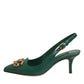 Dolce & Gabbana Green Leather AMORE Heels Slingbacks Shoes