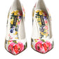 Dolce & Gabbana White Floral Leather High Heels Pumps Shoes