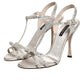 Dolce & Gabbana Silver Strass Ankle Strap Heels Sandals Shoes