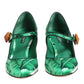 Dolce & Gabbana Green Silk MARY JANES Leaf Sandals Shoes