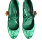 Dolce & Gabbana Green Silk MARY JANES Leaf Sandals Shoes