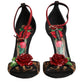 Dolce & Gabbana Brown Leopard Crystal Roses Sandals Shoes