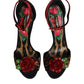 Dolce & Gabbana Brown Leopard Crystal Roses Sandals Shoes