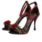 Dolce & Gabbana Brown Leopard Crystal Roses Sandals Shoes