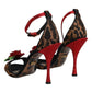 Dolce & Gabbana Brown Leopard Crystal Roses Sandals Shoes