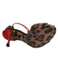 Dolce & Gabbana Brown Leopard Crystal Roses Sandals Shoes