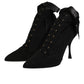 Dolce & Gabbana Black Stiletto Heels Lace Up Boots Shoes