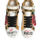 Dolce & Gabbana White Leather Floral Studded Sneakers Shoes