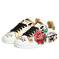 Dolce & Gabbana White Leather Floral Studded Sneakers Shoes