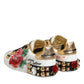 Dolce & Gabbana White Leather Floral Studded Sneakers Shoes