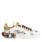 Dolce & Gabbana White Leather Floral Studded Sneakers Shoes