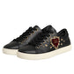 Dolce & Gabbana Black Leather Sacred Heart Sneakers Shoes