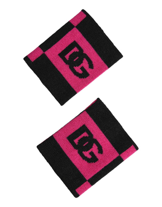 Dolce & Gabbana Black Pink DG Logo Cashmere 1 Pair Wristband Mens Bracelet