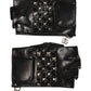 Dolce & Gabbana Black Leather Studded Fingerless Hand Mitten Men Gloves