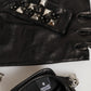 Dolce & Gabbana Black Leather Studded Fingerless Hand Mitten Men Gloves