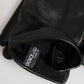 Dolce & Gabbana Black Leather Embellished Long Mitten Gloves