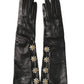 Dolce & Gabbana Black Leather Embellished Long Mitten Gloves