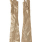 Dolce & Gabbana Beige Satin Crystal Elbow Length Mitten Gloves