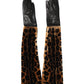 Dolce & Gabbana Brown Black Leopard Leather Elbow Length Mitten Gloves