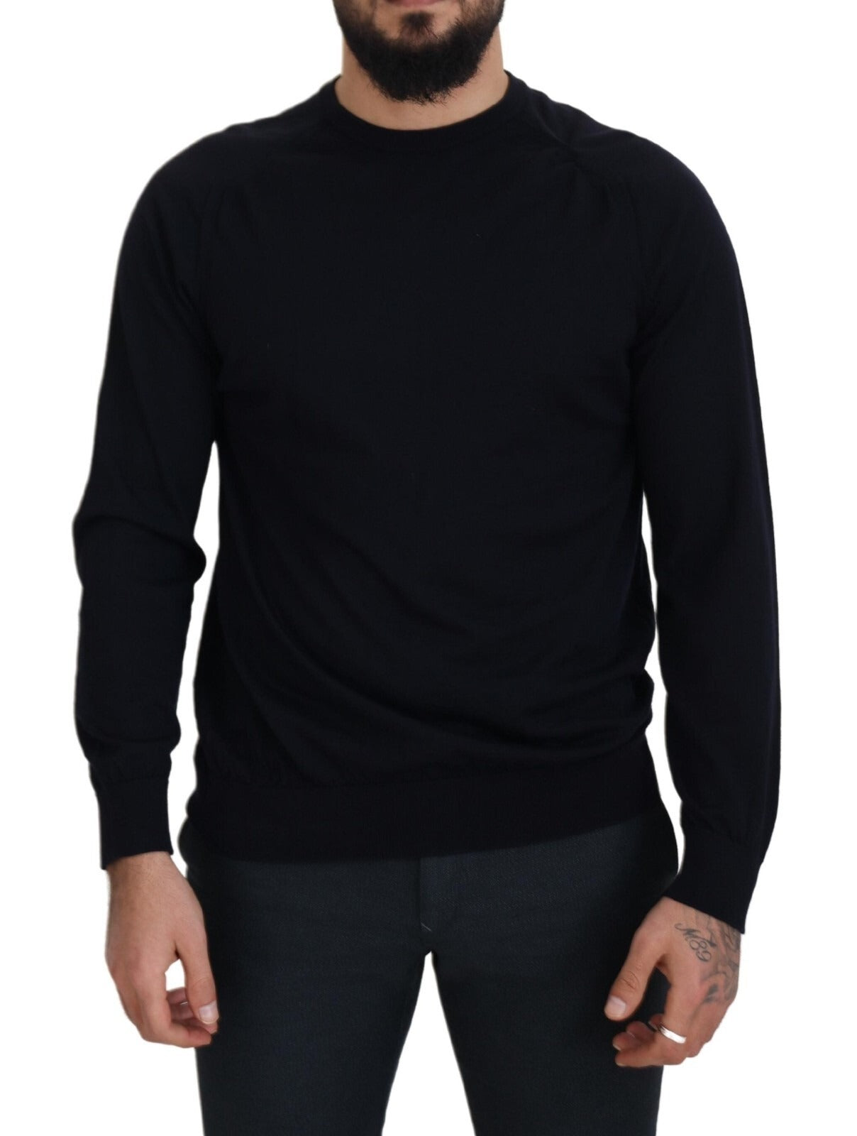 Alpha Studio Black Wool Crewneck Pullover Sweatshirt Sweater Mens Sweater