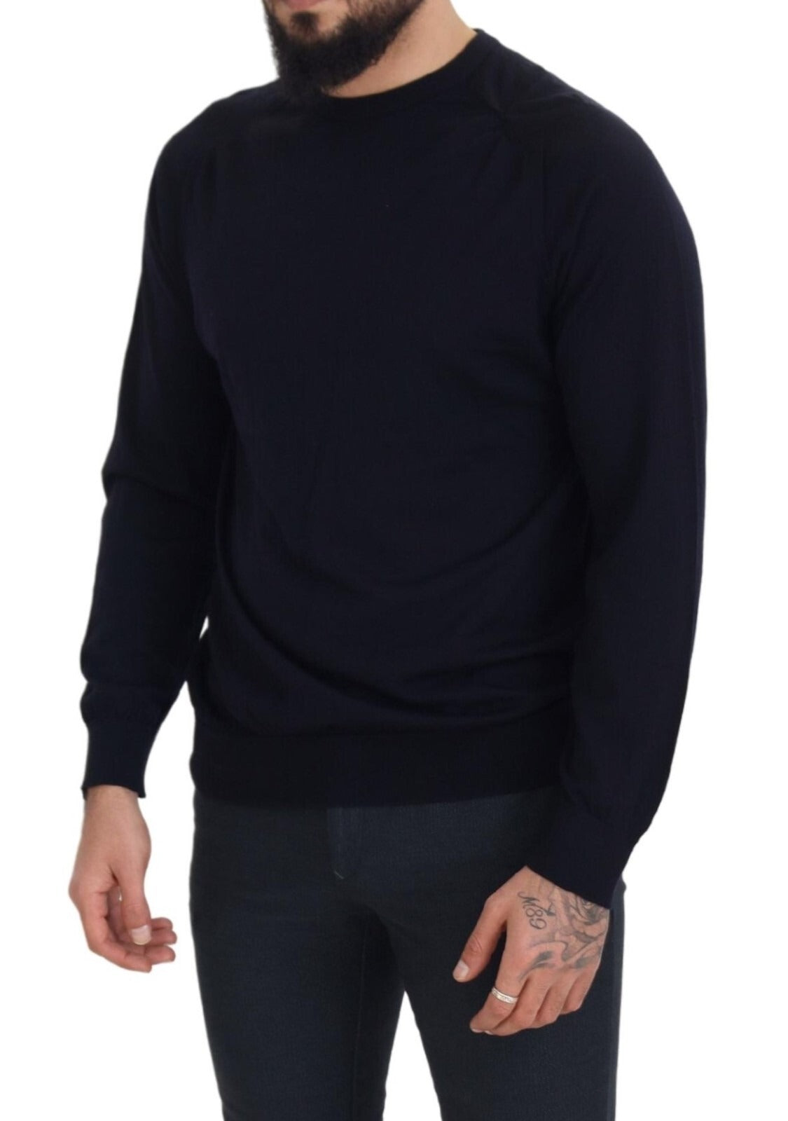 Alpha Studio Black Wool Crewneck Pullover Sweatshirt Sweater Mens Sweater