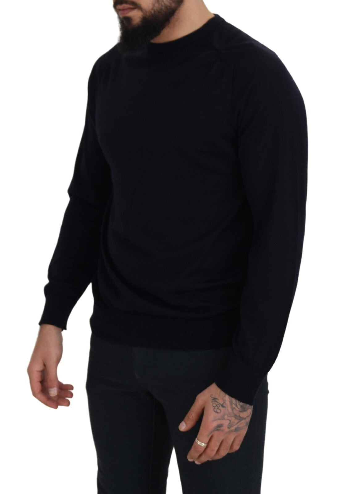 Alpha Studio Black Wool Crewneck Pullover Sweatshirt Sweater Mens Sweater