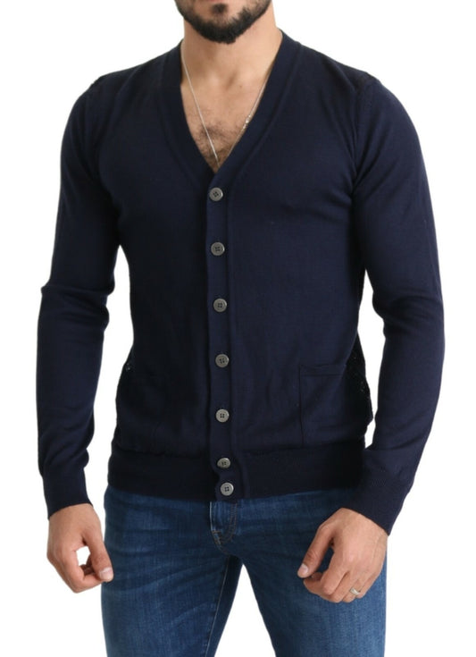 Karl Lagerfeld Wool Blue Full Button Cardigan Mens Top Sweater Mens Sweater