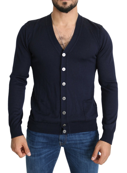 Karl Lagerfeld Wool Blue Full Button Cardigan Mens Top Sweater Mens Sweater