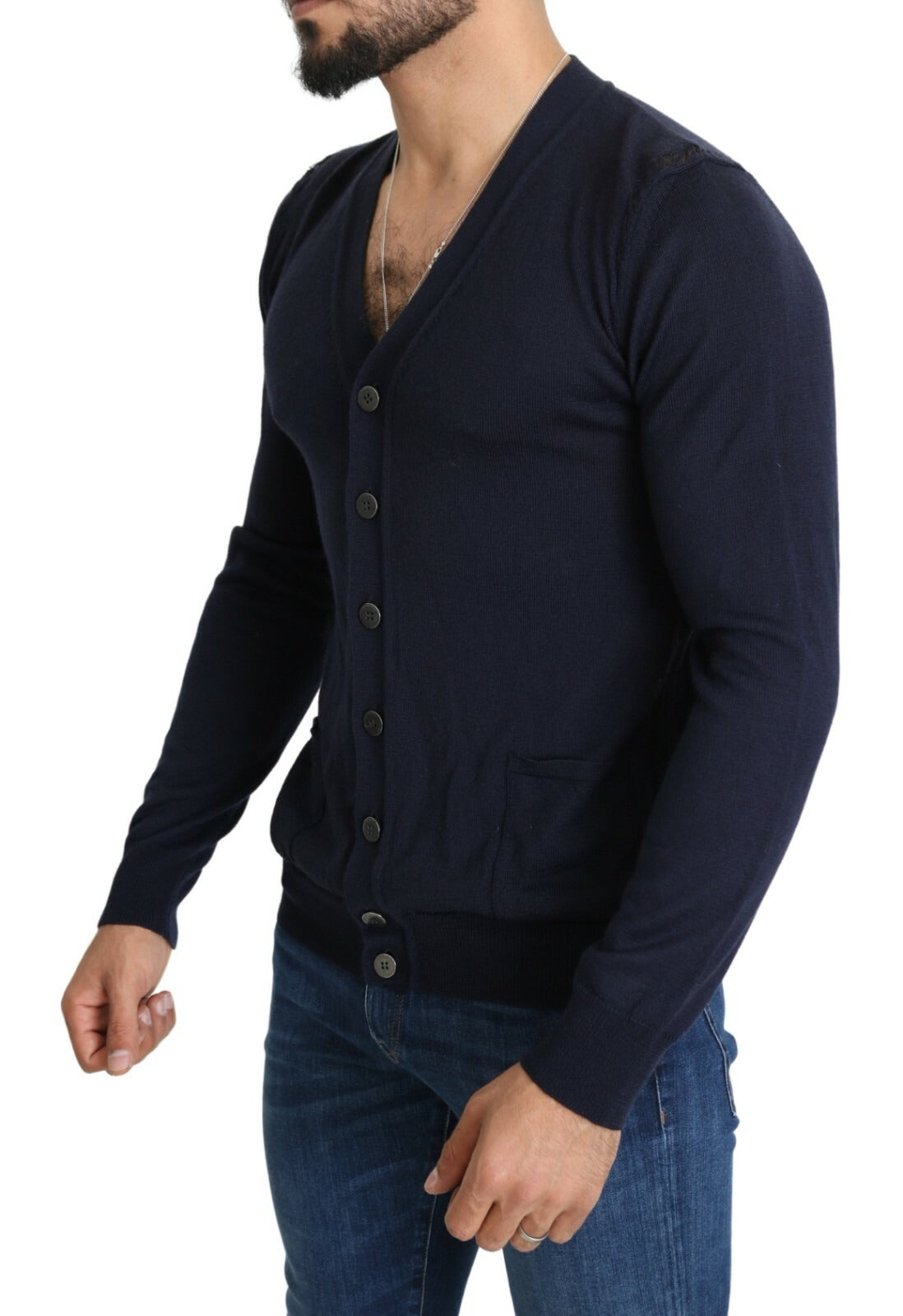 Karl Lagerfeld Wool Blue Full Button Cardigan Mens Top Sweater Mens Sweater