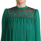 Philosophy Green Lace Polyester Long Sleeves Pleated Top Blouse